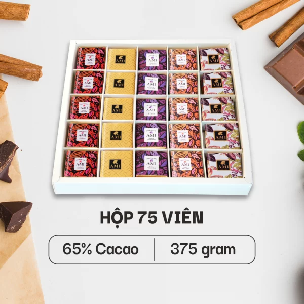 HỘP SÔ-CÔ-LA 65% CACAO (75 viên - 375g)
